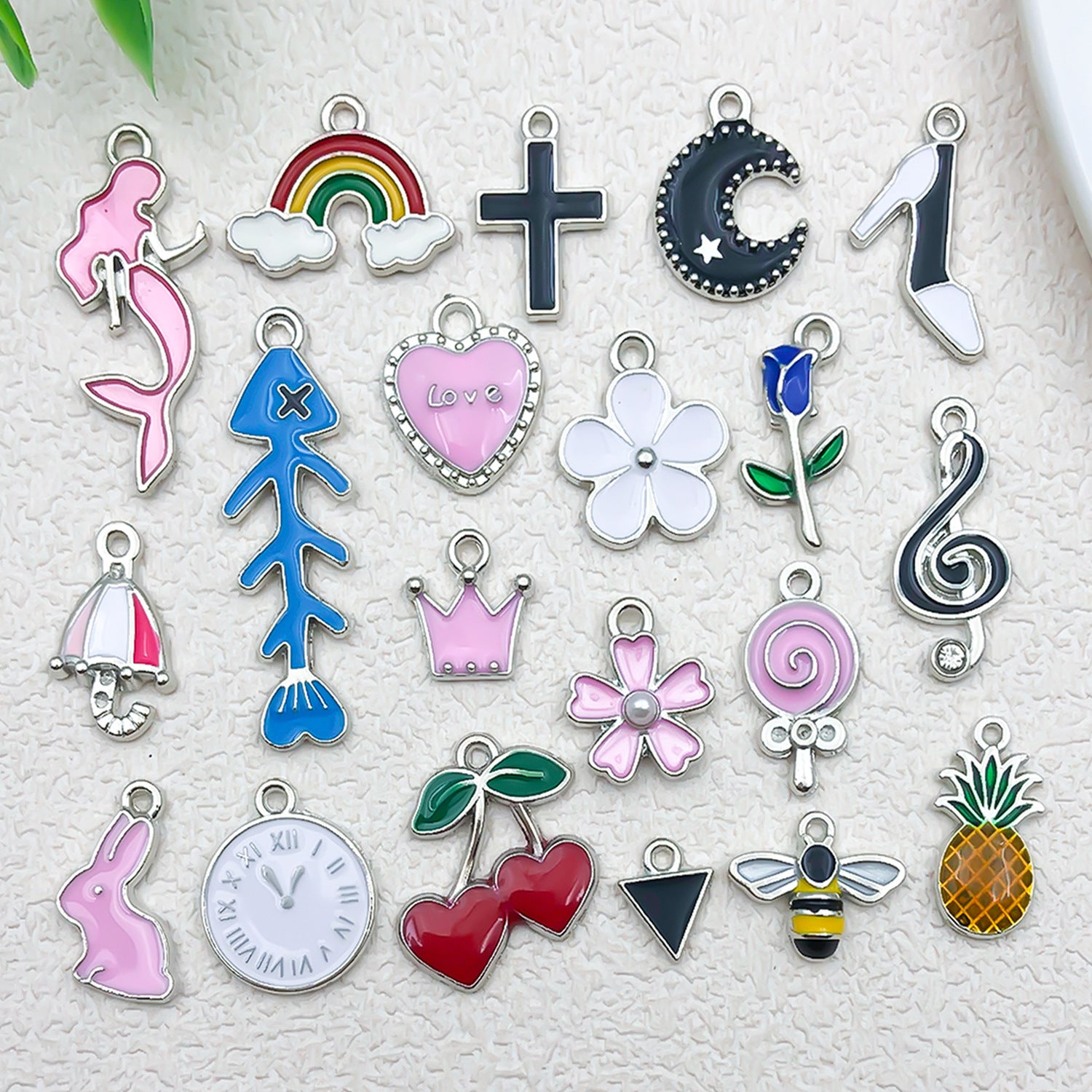 White K Zinc Alloy Cross Heart Music Note charm pendants for DIY keychains necklaces jewelry