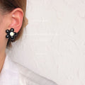 Glossy Five Petal Flower Stud Earrings Black And Cream view 3