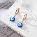 Gold and Silver Tone Blue Evil Eye Huggie Drop Earrings view 2