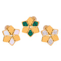 Gold Six-Point Flower Stud Earrings Crystal Turquoise Shell view 5
