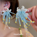 Floral Beaded Tassel Earrings In Three Color Designs view 3