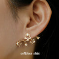 Gold Tone Open Star Branch And Clear Stone Asymmetric Stud Earrings view 1
