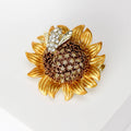 Gold Sunflower Bee Brooch Rhinestone Honeybee Flower Pin view 3