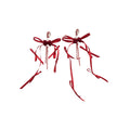Velvet Bow Earrings with Pearl Drops and Fine Chain Fringe view 5