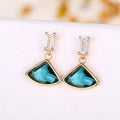 Gold Tone Green Fan Shaped Drop Earrings Jewelry Design view 3
