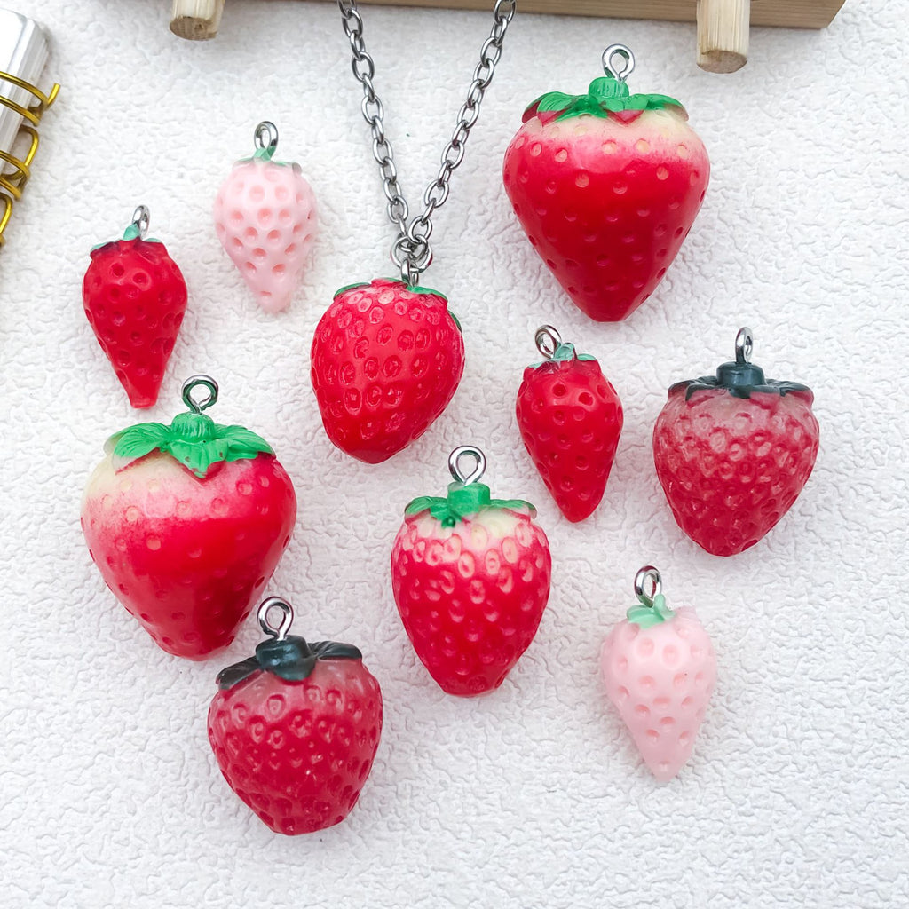 Acrylic 3D Strawberry Fruit Charm Pendant for Necklace Bracelet Earrings DIY