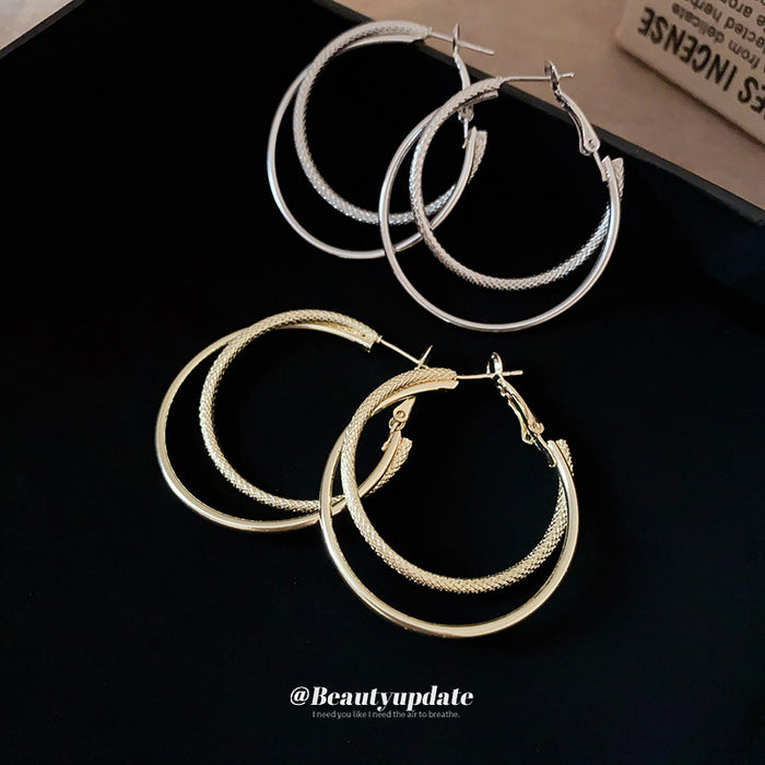 Triple Layer Hoop Earrings In Gold And Silver Tone
