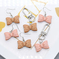 Pink and Brown Polka Dot Bow Earrings and Clip Keychains view 2