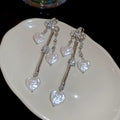 Silver Tone Butterfly Heart Long Chain Stud Earrings view 6