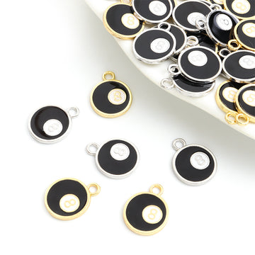 Black Number Eight Ball Charms in Gold and Silver Tones