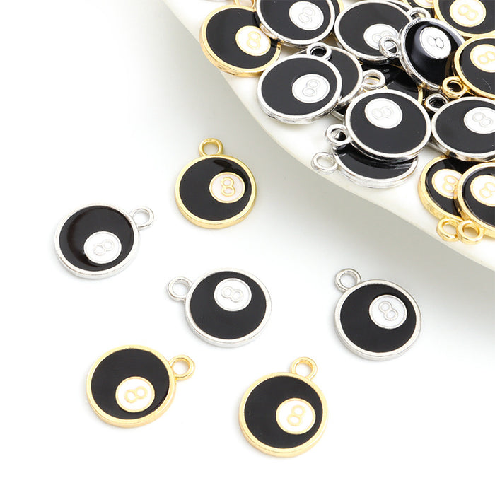 Black Number Eight Ball Charms in Gold and Silver Tones