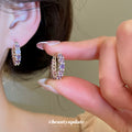 Crystal Huggie Hoop Earrings in White Purple or Pink view 3
