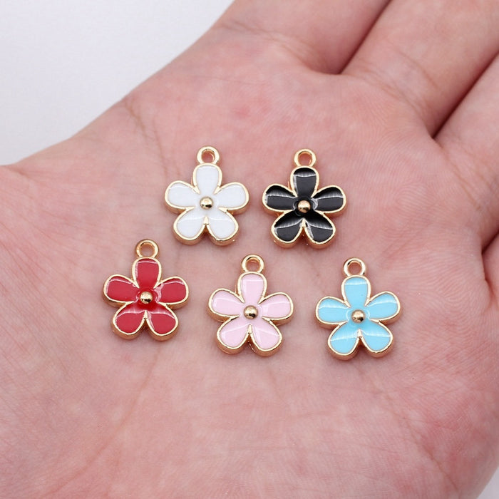 Five Petal Enamel Flower Charms in Five Bright Colors