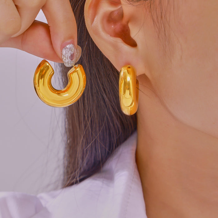 Gold Steel Smooth Thick C Geometric Titanium Steel Earrings