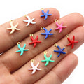 Tiny Colorful Starfish Charms with Gold Tone Loops in Ten Options view 2