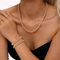 Imitation Pearl Heart Link Necklace Bracelet Gold Steel view 1