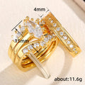 Gold Marquise CZ Women's Three-Piece Set Mens Band Rings view 3