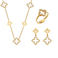 Gold Hollow Four Leaf Clover Zircon Earrings Ring Necklace view 5