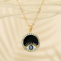 Gold Tone Crystal Evil Eye Round Pendant Necklaces in Two Colors view 5