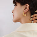 Gold And Steel Geometric Square Open Stud Earrings view 6