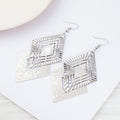 Gold and Silver Layered Diamond Geometric Long Hook Earrings view 2