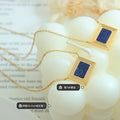 Gold Stepped Rectangle Blue Stone Inlay Pendant Necklace view 2