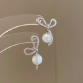 Crystal Bow and Pearl Drop Stud Earrings for Women view 6