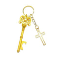 Gold Tone Ornate Key Bottle Opener Keychain With Cross Charm view 5