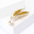 Wheat Stalk Brooch Gold-Tone Wheat Stalks Crystal Accent Pin view 4