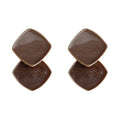 Two-Tone Brown Stacked Diamond Enamel Stud Earrings Pair view 5