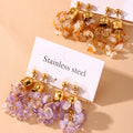 Crystal Chip Cluster Drop Earrings Gold Bell Cap Stainless view 2