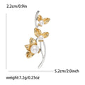 Gold Tone Floral Branch Brooch with Faux Pearl and Crystals view 5