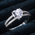 Silver Tone Heart Clear Stone Triple Row Ring Statement Jewelry view 1