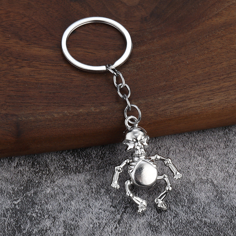 Movable Robot Skull Alloy Metal Keychain Antique Bronze Bag Charm