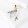 Shell Inlay Bird Brooch with Red Beak and Geometric Wings view 3