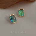 Gold Tone Iridescent Abalone Irregular Rectangle Stud Earrings view 1