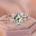 Silver Green Marbled Kite Center Clear Accent Ring Sizes 6-10 view 1