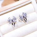 Silver Bow Clear Stone Stud Earrings White Gold Alloy view 3