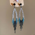 Blue Ombre Crystal Diamond Fringe Drop Earrings Statement Jewelry view 6