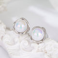 White Metal Wire Wrap Round Moonstone Look Stud Earrings view 3