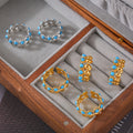 Open Turquoise Cabochon Ring Gold Or Steel Titanium view 2