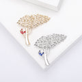Metal Tree Bird Brooch Silver Blue and Gold Red Tones view 1
