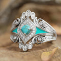 Silver Tone Turquoise Enamel Boho Statement Finger Ring Sizes 6-10 view 2