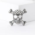 Skull Crossbones Rhinestone Brooch Black Silver Punk Pin view 3
