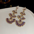 Gold Fan Crystal Drop Necklace And Post Earring Styles view 7