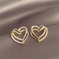 Gold Tone Double Open Heart Crystal Pave Stud Earrings view 1