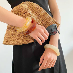 Irregular Resin Wide Bangle Bracelet Cream Amber Coffee