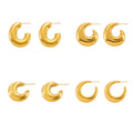 Gold Hollow C-Shape Geometric Stud Hoop Earrings Set view 5