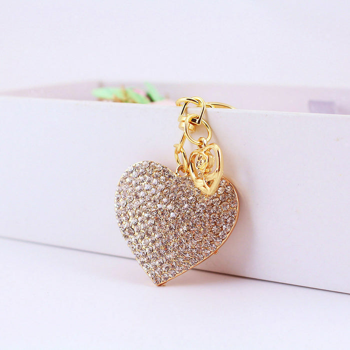 Cute Rhinestone Heart Keychain for Car Keys and Women's Bag Charm