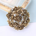 Round Rose Garden Brooch with Crystal Accents Decorative Metal Pin view 3